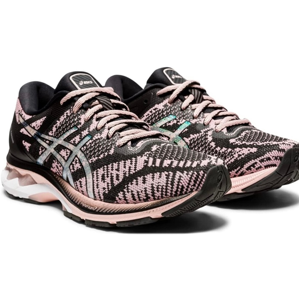 ASICS Woman’s Gel-Kayano 27 Mesh Knit Running Shoes in rare Black/ Ginger Peach
